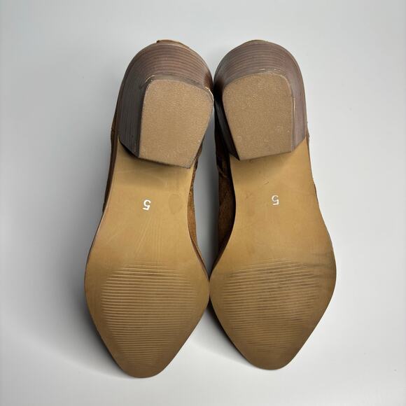 FARYL by Farylrobin Wren Pointed Toe Heeled Booties in Cognac Cowsuede - Picture 9 of 10